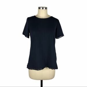 BANANA REPUBLIC Navy Blue‎ Pom Pom Cross Top Small Criss Cross Cute S